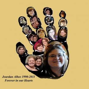 A hand graphic of Jourdan Albee and her family