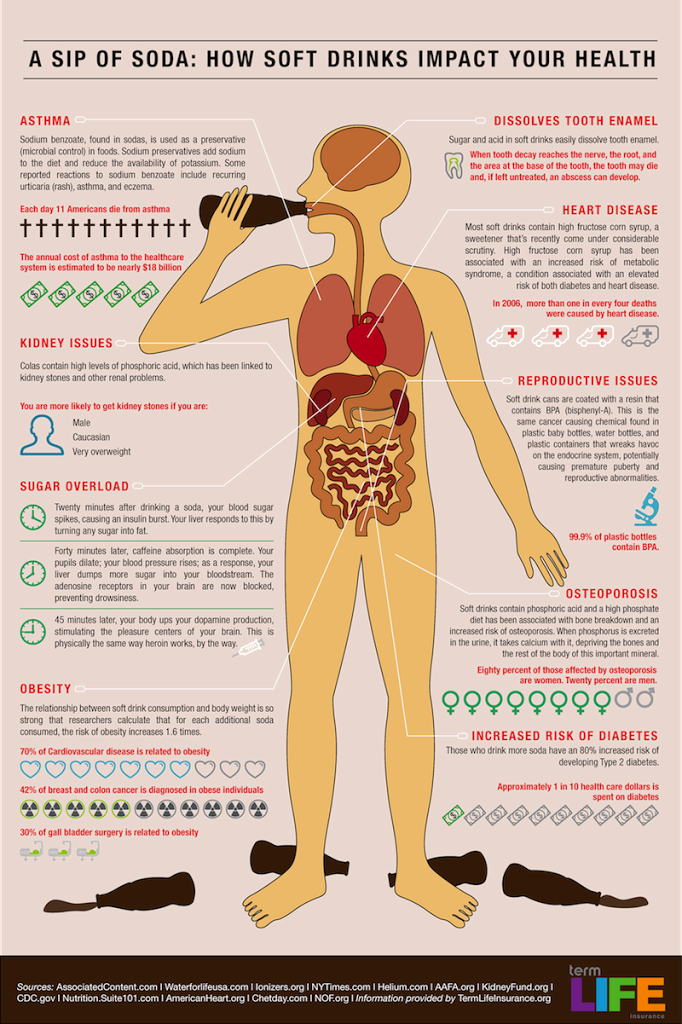 An infographic of how soft drinks negatively impact your help